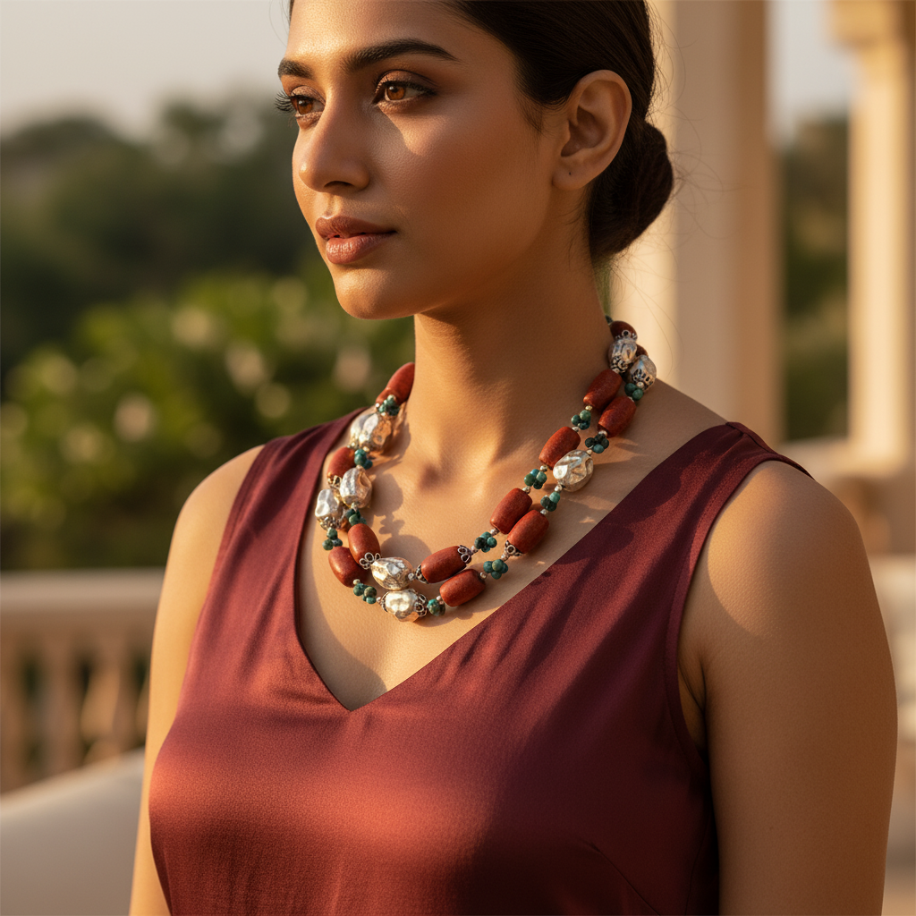 Coral & Turquoise Bead Necklace | 925 Silver | Women's Gift