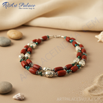 Load image into Gallery viewer, Coral &amp; Turquoise Bead Necklace | 925 Silver | Women&#39;s Gift

