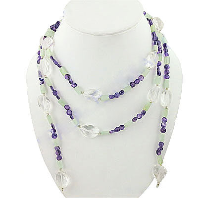 Multi-Strand Gemstone Necklace for Women | Amethyst & Quartz
