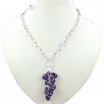 925 Silver Grape Cluster Pendant Necklace | Purple Gemstone