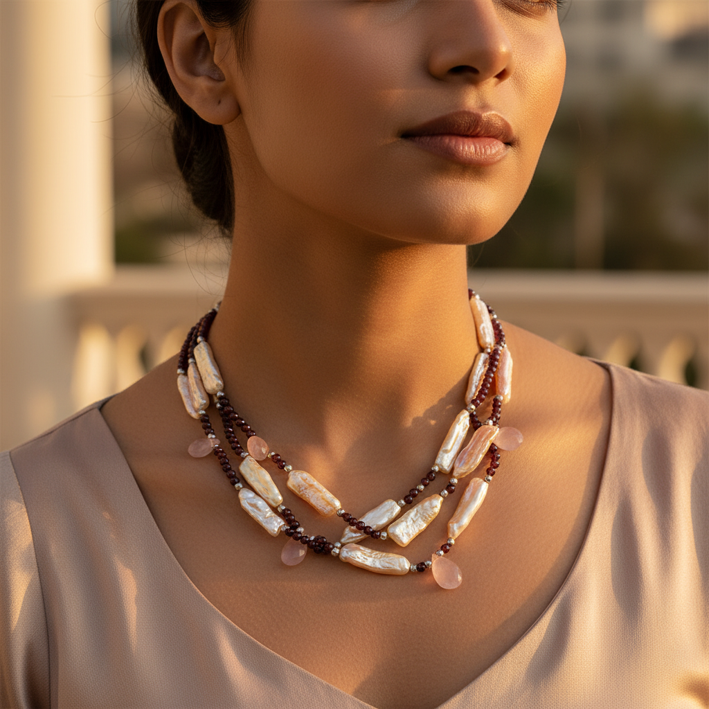 Garnet & Pearl Necklace for Women | Luxury Gemstone Jewelry