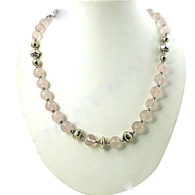 Rose Quartz Bead Necklace | Silver Accents | Women's Jewelry Gift