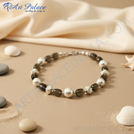 Load image into Gallery viewer, Smoky Quartz Bead Necklace | Pearl &amp; Silver Necklace for Women
