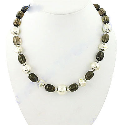 Smoky Quartz Bead Necklace | Pearl & Silver Necklace for Women