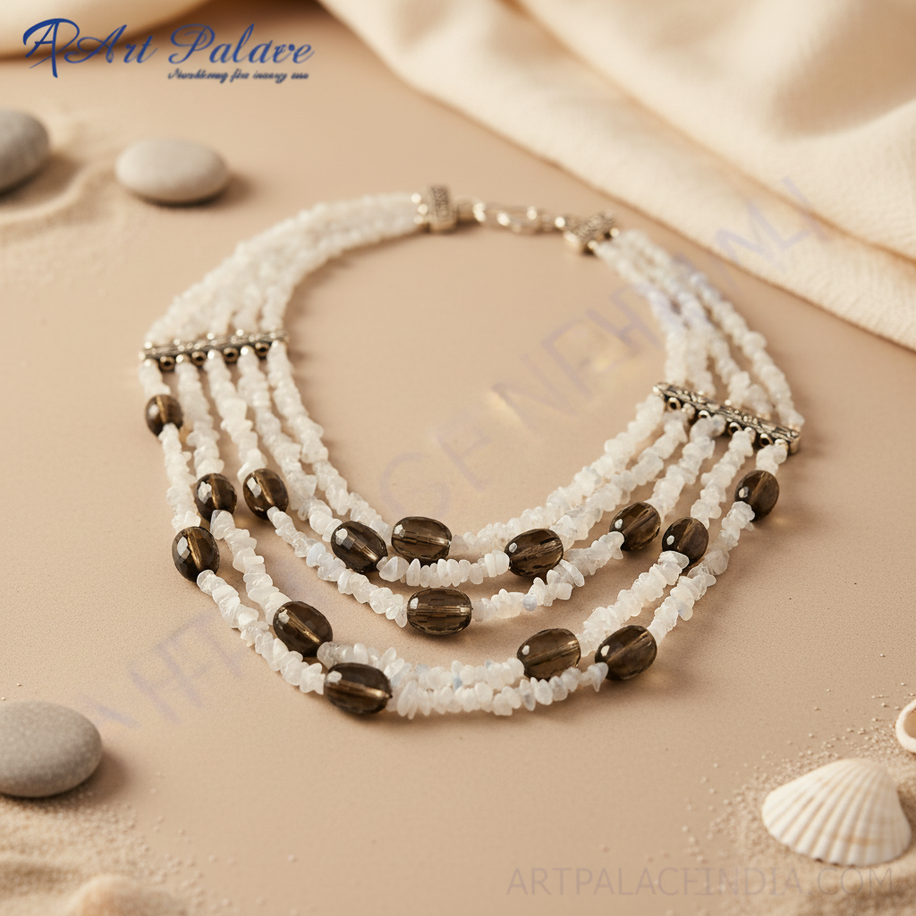 Multi-Layer White Gemstone & Smoky Quartz Necklace for Women