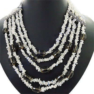 Multi-Layer White Gemstone & Smoky Quartz Necklace for Women
