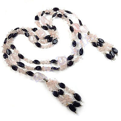 Rose Quartz & Onyx Beaded Necklace | Gemstone Jewelry for Women