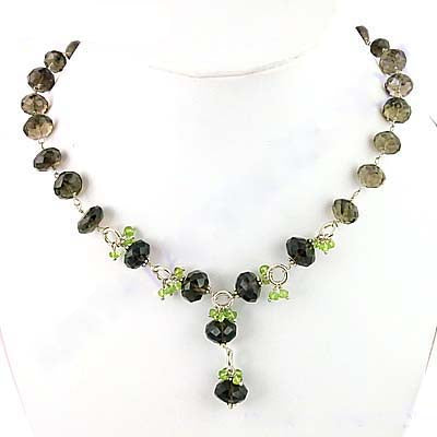 Smoky Quartz & Peridot Necklace | 925 Silver | Women's Gift