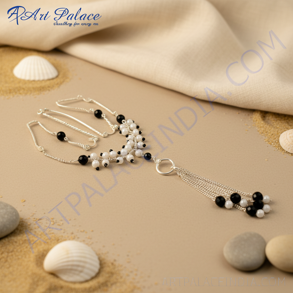 Silver beaded pendant necklace for women | fashion jewelry