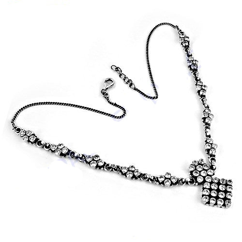 Oxidized Silver Crystal Necklace for Women | Gift Jewelry