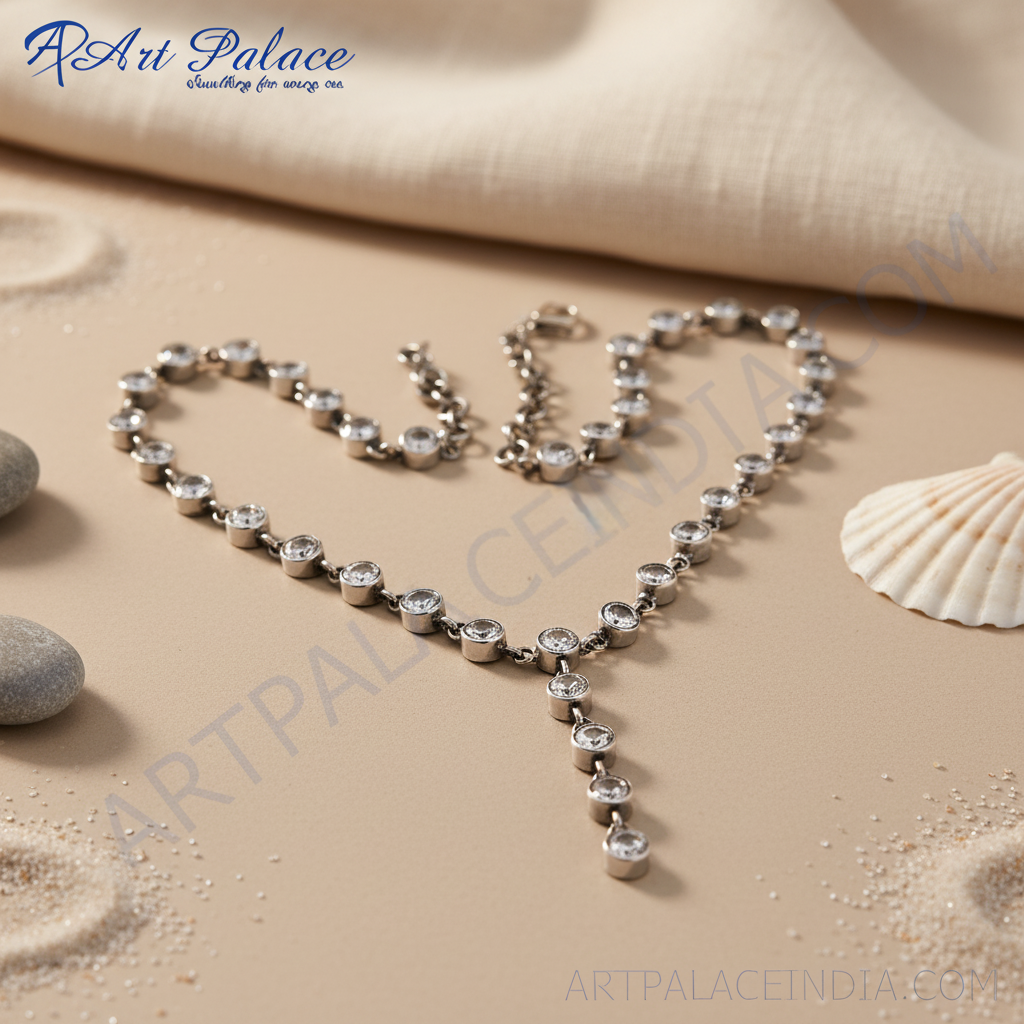 Silver Cubic Zirconia Necklace | Women's Y-Necklace | Gift