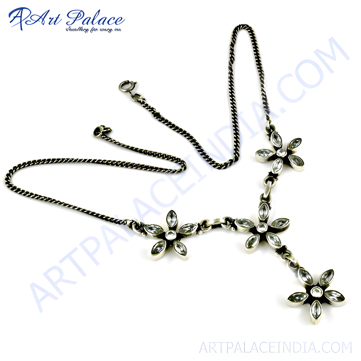 925 sterling silver floral necklace with crystal stones, a women's necklace