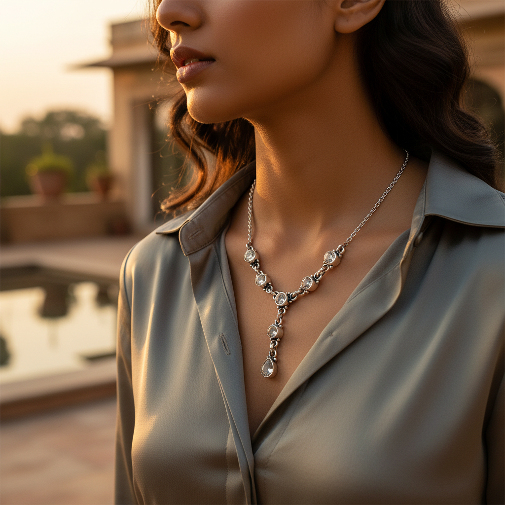 925 Silver Cubic Zirconia Necklace for Women | Daily Wear