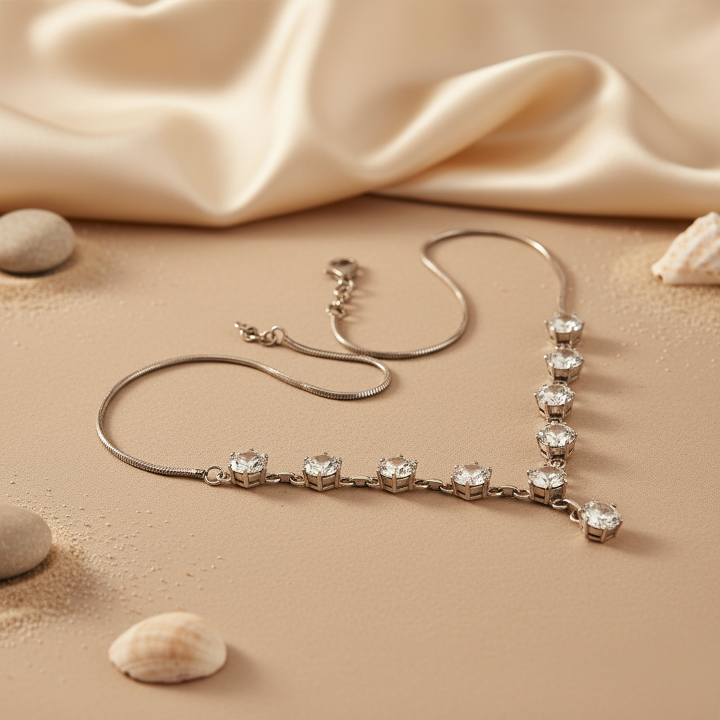 Silver cubic zirconia necklace | women's y necklace | gift