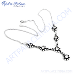 Load image into Gallery viewer, Sterling silver floral necklace with clear gemstones, a beautiful and elegant piece of jewelry for women.
