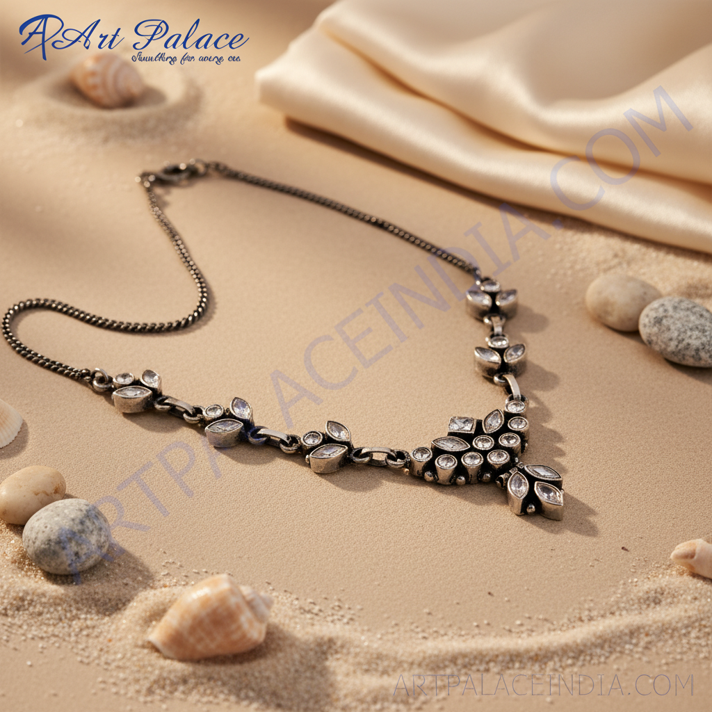 925 Silver Cubic Zirconia Necklace | Women's Floral Jewelry