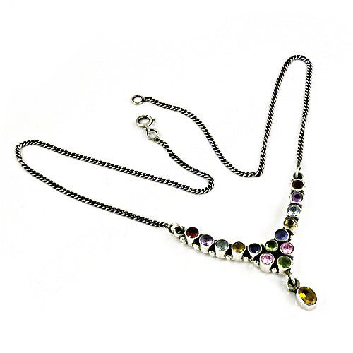 925 Silver Gemstone Necklace for Women | Colorful Stone Jewelry
