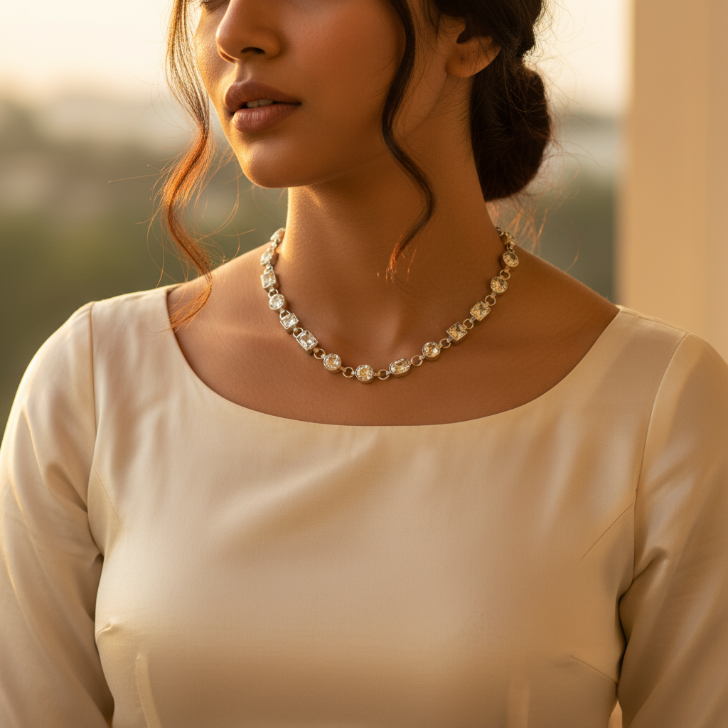 Silver gemstone chain necklace for women | daily wear jewelry