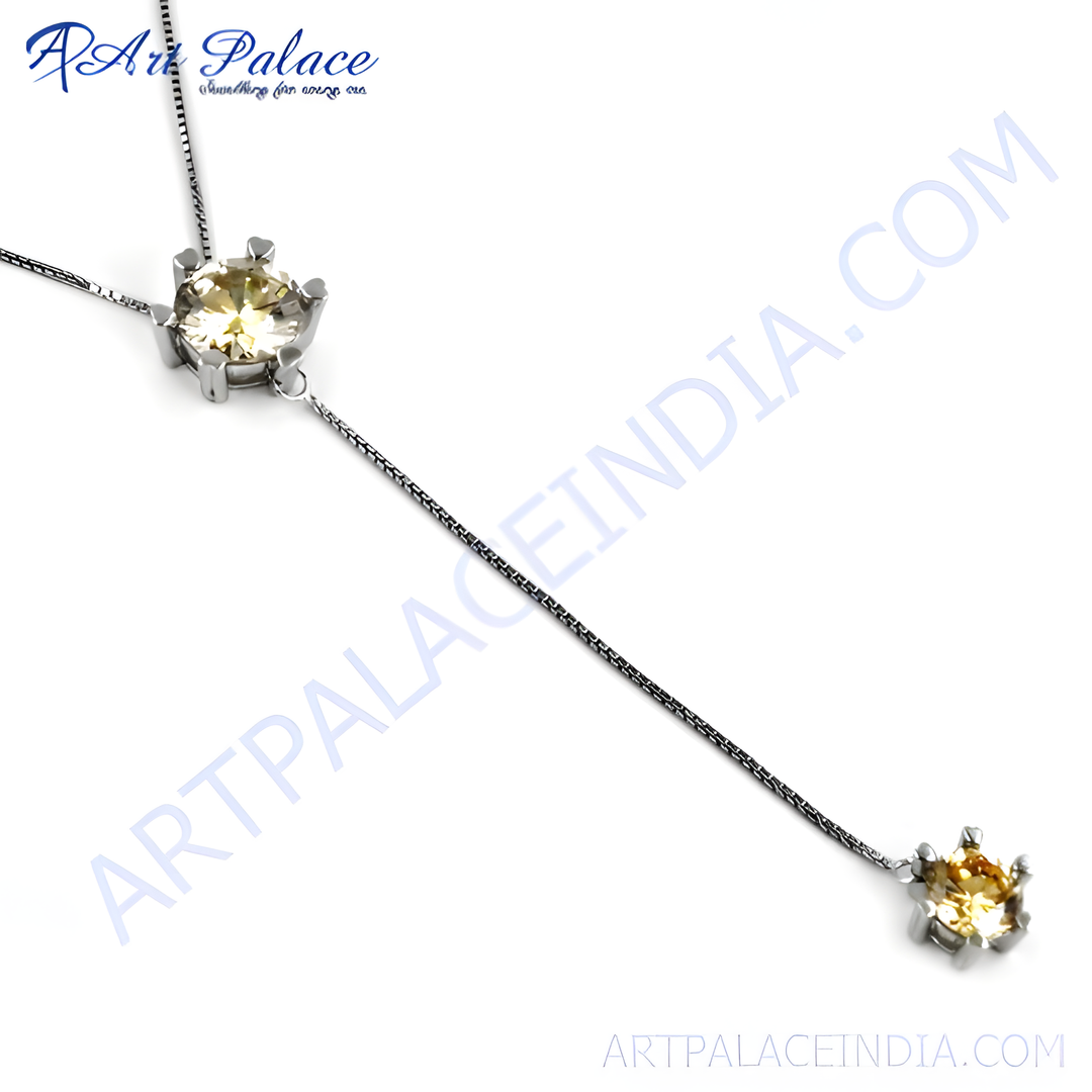 925 Sterling Silver Y-Necklace with two Citrine Gemstone Pendants