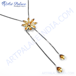 Load image into Gallery viewer, 925 sterling silver citrine flower pendant necklace with yellow gemstones and a delicate chain.
