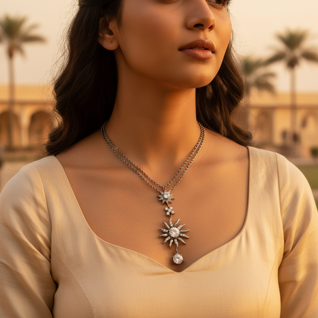 Silver sunburst necklace | cubic zirconia pendant | for women