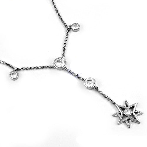 Silver Starburst Pendant Necklace | CZ Diamond Jewelry | Gift