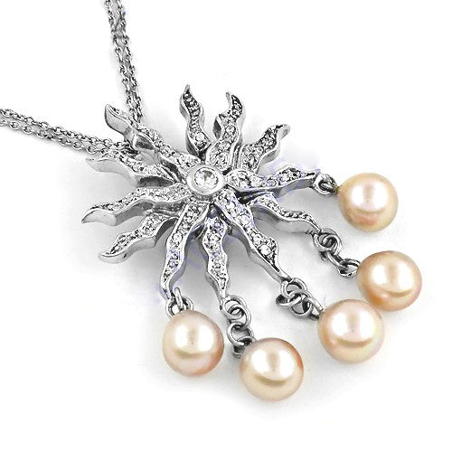 Silver Sunburst Pearl Pendant Necklace for Women | Gift Jewelry