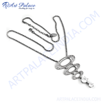 Load image into Gallery viewer, Sterling silver oval pendant necklace with cubic zirconia gemstones, white background, women&#39;s fashion jewelry
