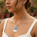 Load image into Gallery viewer, 925 Silver Checkered Pendant Necklace | Women&#39;s Jewelry Gift
