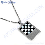 Load image into Gallery viewer, 925 silver checkered pendant necklace with mother of pearl and black onyx inlay
