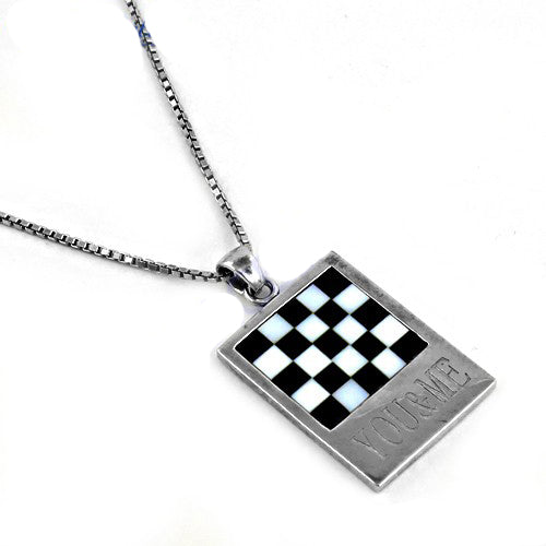 925 Silver Checkered Pendant Necklace | Women's Jewelry Gift