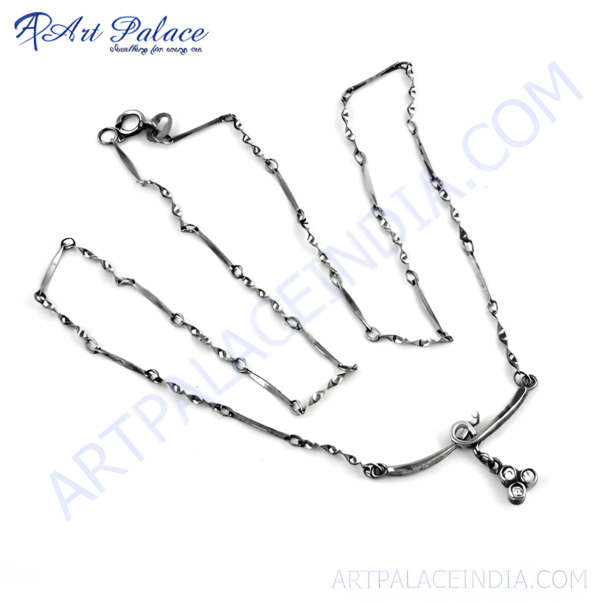 Oxidized sterling silver chain necklace with a unique geometric design, perfect for women