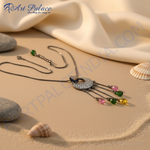 Load image into Gallery viewer, Silver Dangle Pendant Necklace with Gemstone Accents for Women
