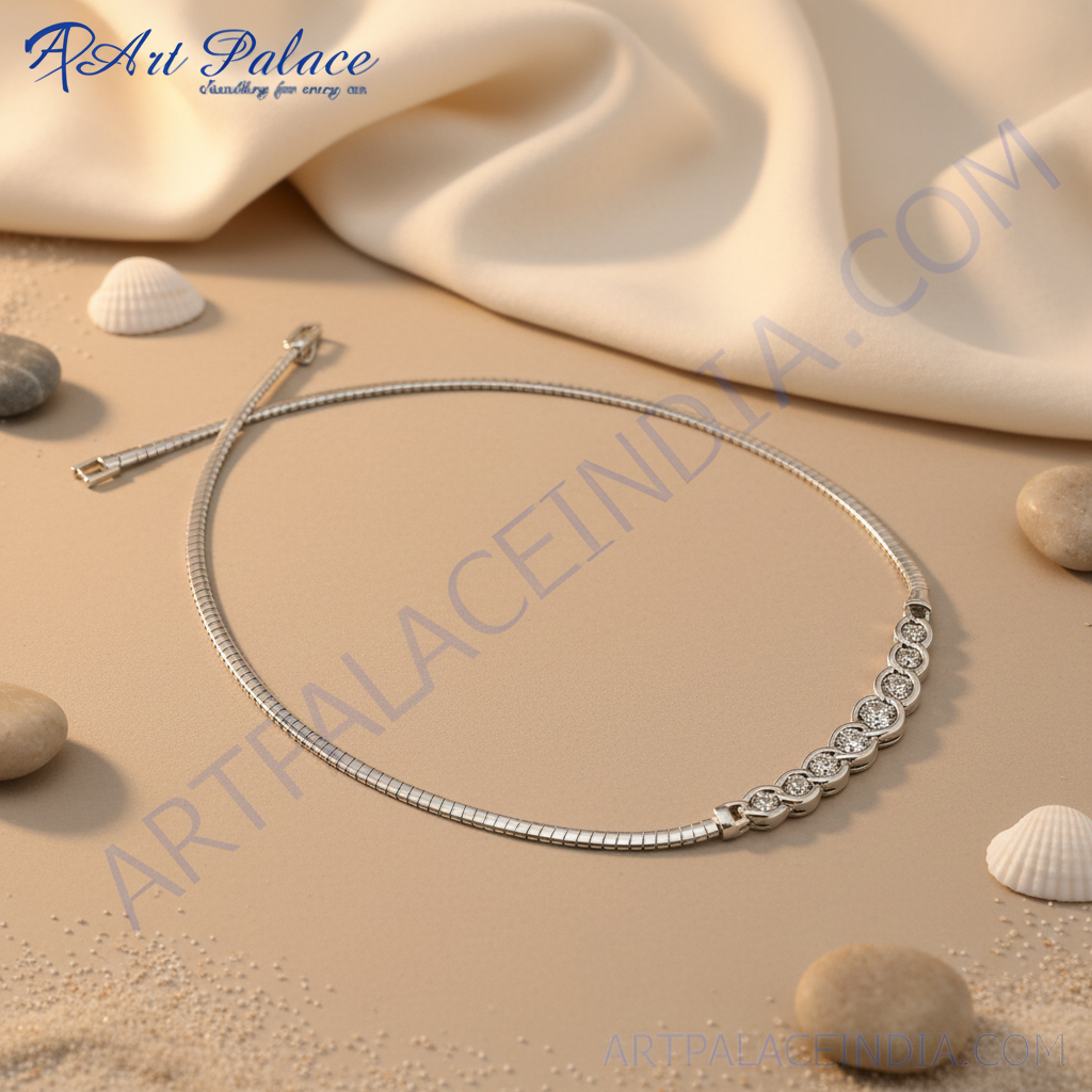 Silver cubic zirconia necklace | women's elegant jewelry