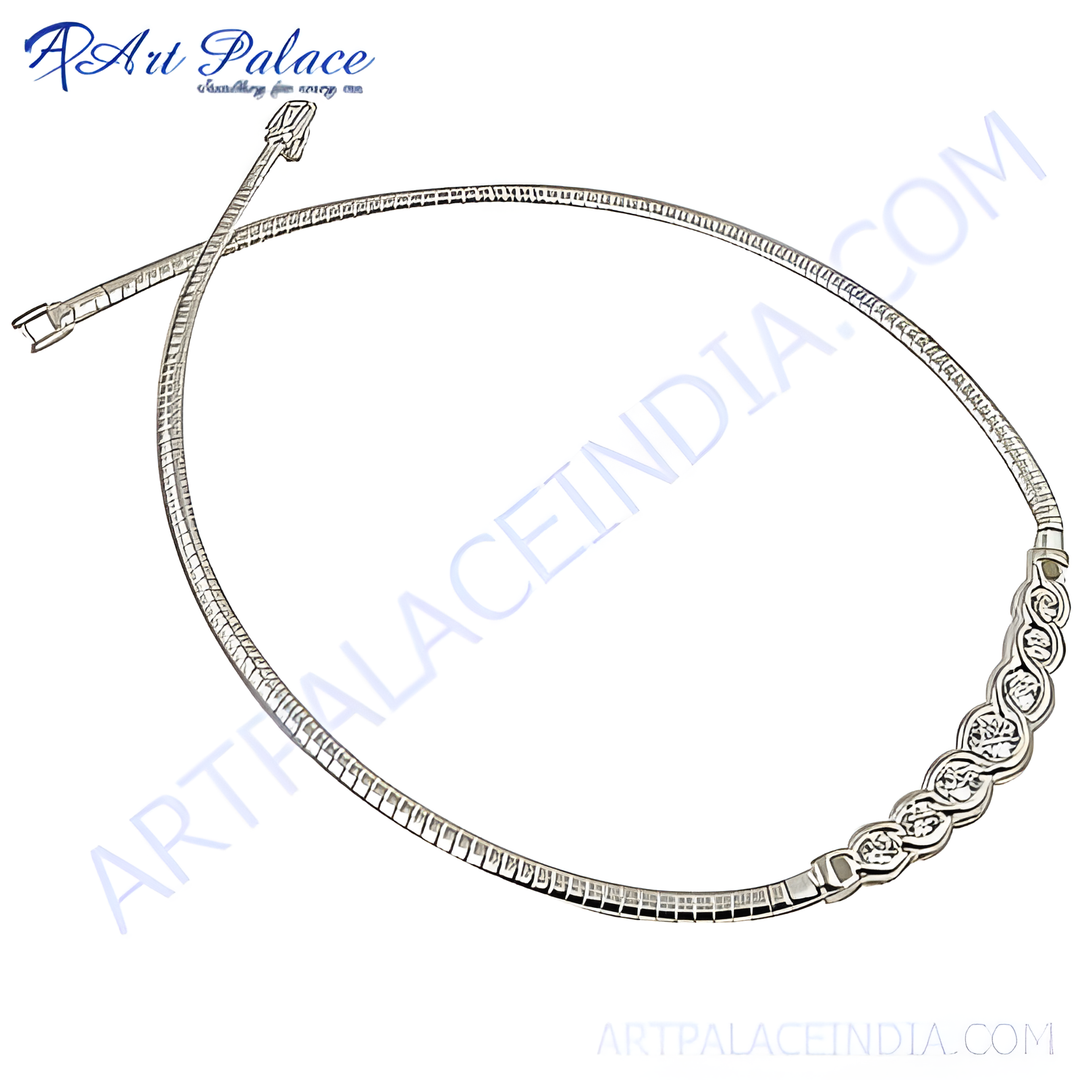 Silver chain necklace with cubic zirconia stones, perfect for women's elegant jewelry.