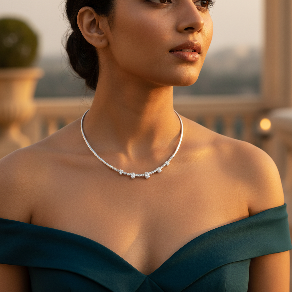 Silver diamond necklace for women | luxury jewelry gift