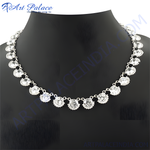 Load image into Gallery viewer, Silver necklace with sparkling cubic zirconia gemstones on a black mannequin
