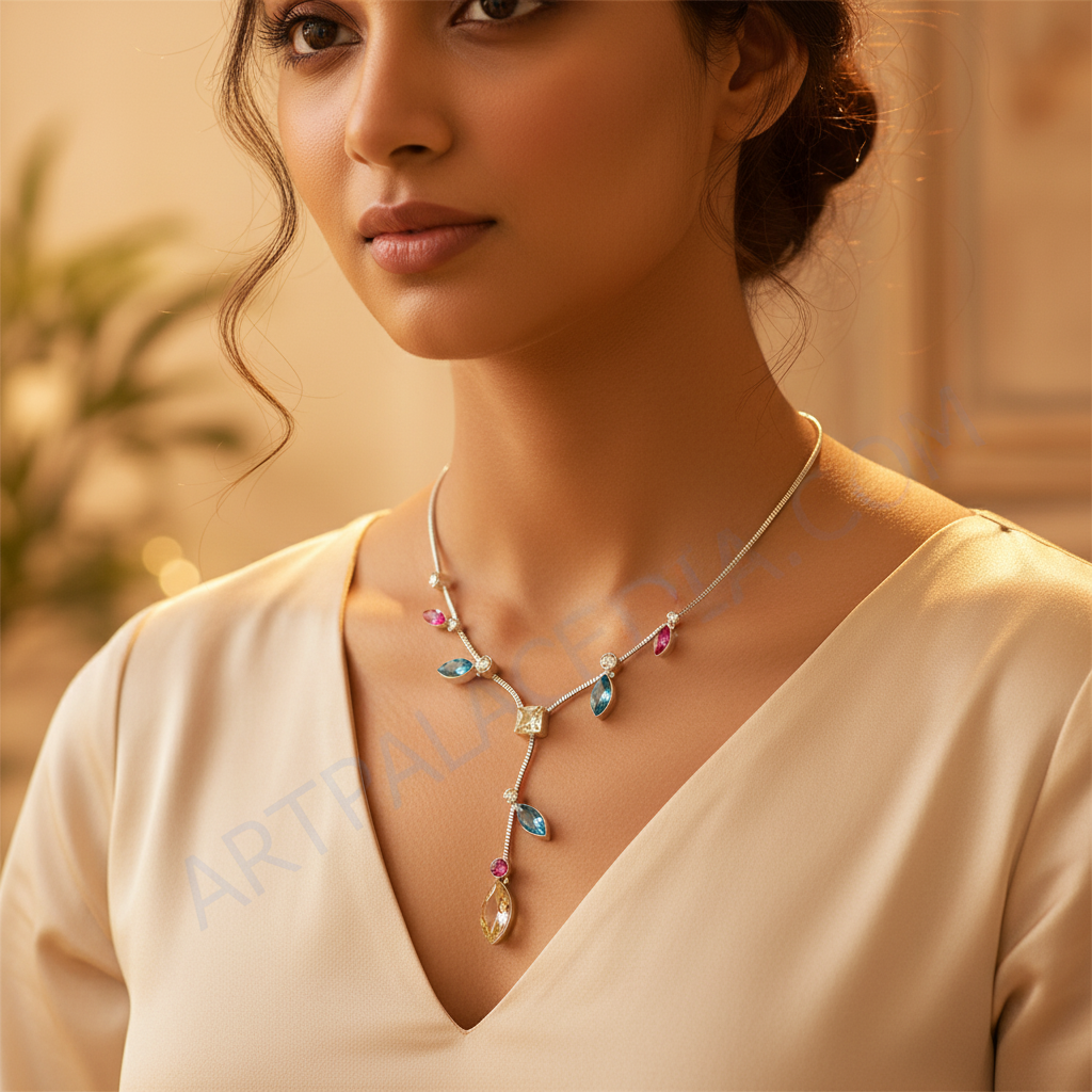 925 Silver Gemstone Necklace for Women | Colorful Fashion Jewelry