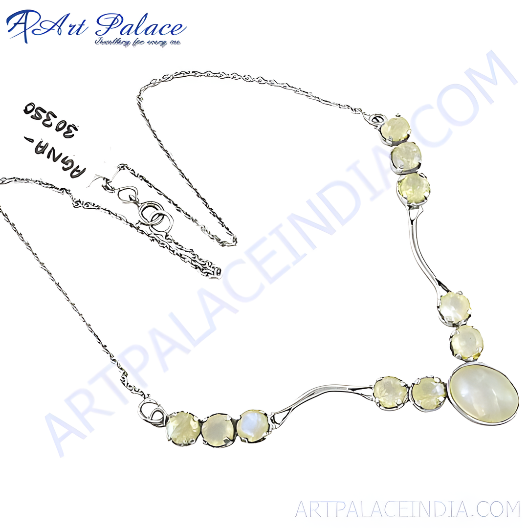 925 sterling silver necklace featuring moonstone gemstones, showcasing a curved, elegant design for women.