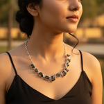 Load image into Gallery viewer, Silver Geometric Onyx Necklace for Women | Statement Jewelry
