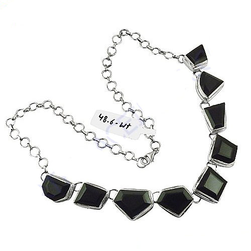 Silver Geometric Onyx Necklace for Women | Statement Jewelry