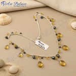 Load image into Gallery viewer, Silver Citrine &amp; Pearl Necklace | Citrine Dangle Necklace for Women
