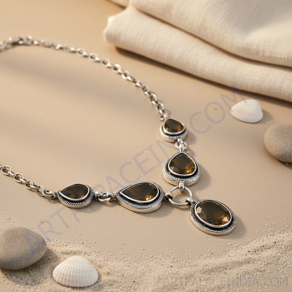 925 Sterling Silver Smoky Quartz Necklace for Women