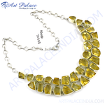 Load image into Gallery viewer, Sterling silver necklace featuring faceted yellow citrine gemstones, a beautiful and elegant piece of women&#39;s jewelry.
