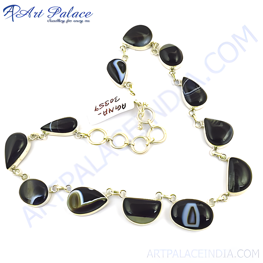 925 sterling silver onyx stone necklace with black and white gemstones, elegant and stylish jewelry