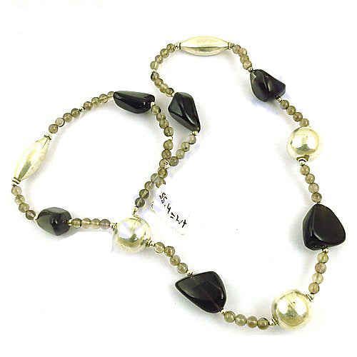 Beaded Gemstone Necklace | Onyx and Pearl Necklace for Women