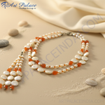 Load image into Gallery viewer, Multi-Strand Pearl &amp; Carnelian Bead Necklace | Statement Jewelry
