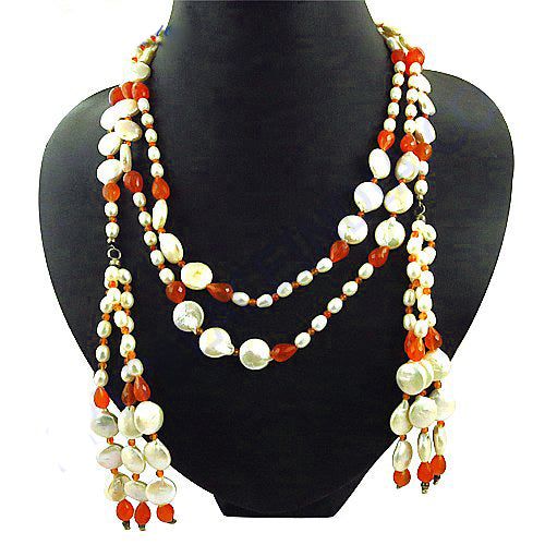 Multi-Strand Pearl & Carnelian Bead Necklace | Statement Jewelry