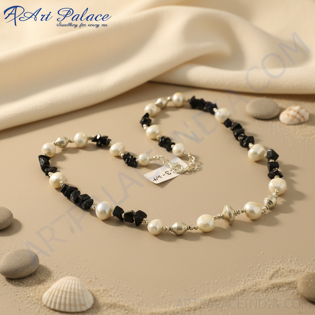 Pearl & black stone necklace for women | fashion jewelry