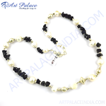 Load image into Gallery viewer, Elegant pearl and black stone chip necklace, featuring lustrous pearls and dark gemstone accents, perfect for women.
